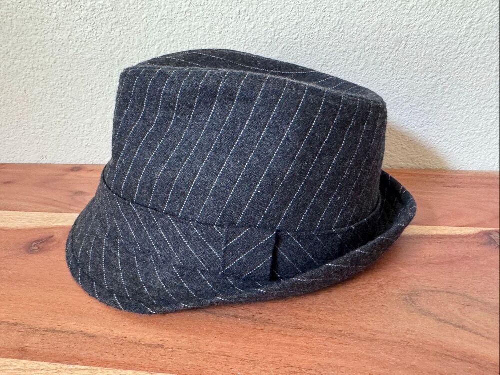 Granule trilby wool blend charcoal grey vertical white pin stripe gangster fedor